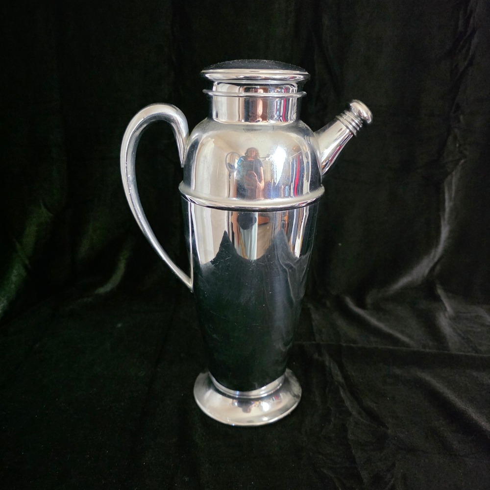 VTG Keystonewear Chrome Plated Copper Cocktail Shaker w/ Handle Art Deco MCM